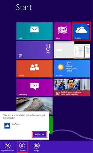 Windows 8 Start Screen, Uninstall